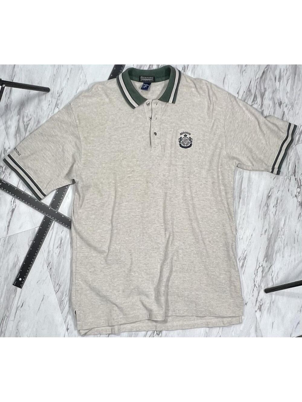 Vintage Bernini Beverly Hills Polo Shirt USA Made Size L Green Beige #8